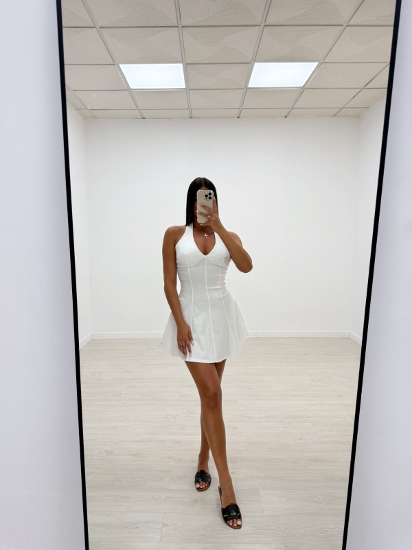 VESTIDO MINI VUELVO HALTER BLANCO